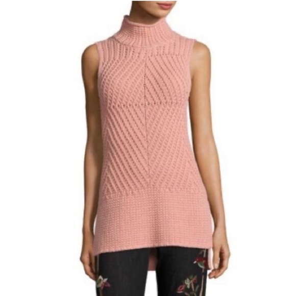 Alice + Olivia Abbot Mock Neck Sleeveless Knit Sweater Vest Light Pink Size XS‎ - Picture 1 of 7